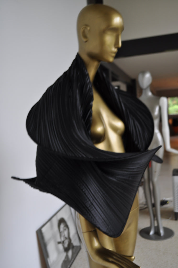 Pleated shawl very sculpted avantgarde style designer made