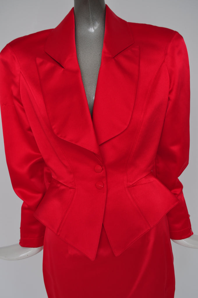 Thierry Mugler red satin costume small size