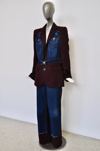 Handpainted silk jacket kaftan style dupion silk and linen 70s