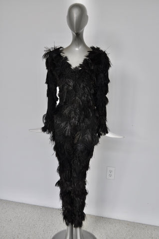 Claude Montana avantgarde sable coat with fringes 1980s