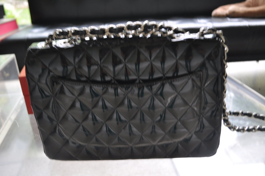 Chanel Mademoiselle patent leather bag large 80s