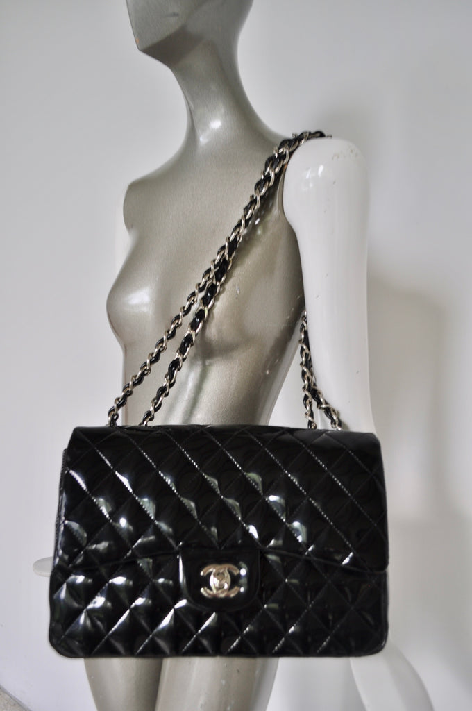 Chanel Mademoiselle patent leather bag large 80s