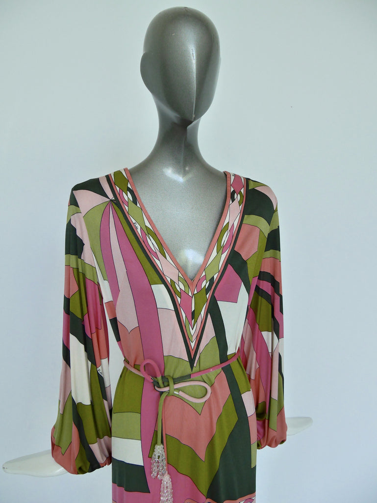 Vintage Emilio Pucci silk dress ,deep v cut puffy sleeves.