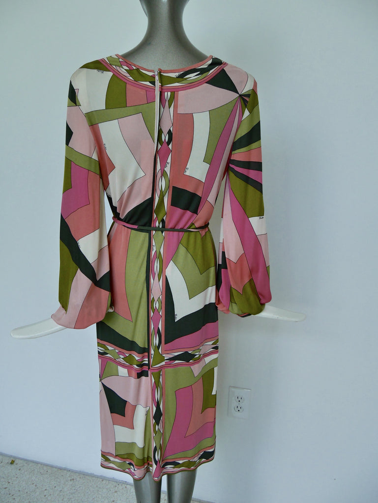 Vintage Emilio Pucci silk dress ,deep v cut puffy sleeves.