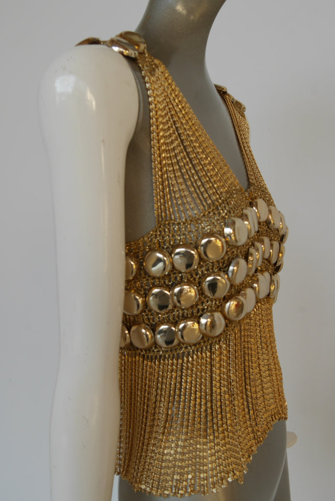 Loris Azzaro chained top rare design gold tone chains and lurex.