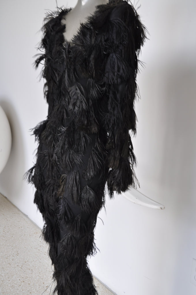 Feathered jumpsuit from the 80s