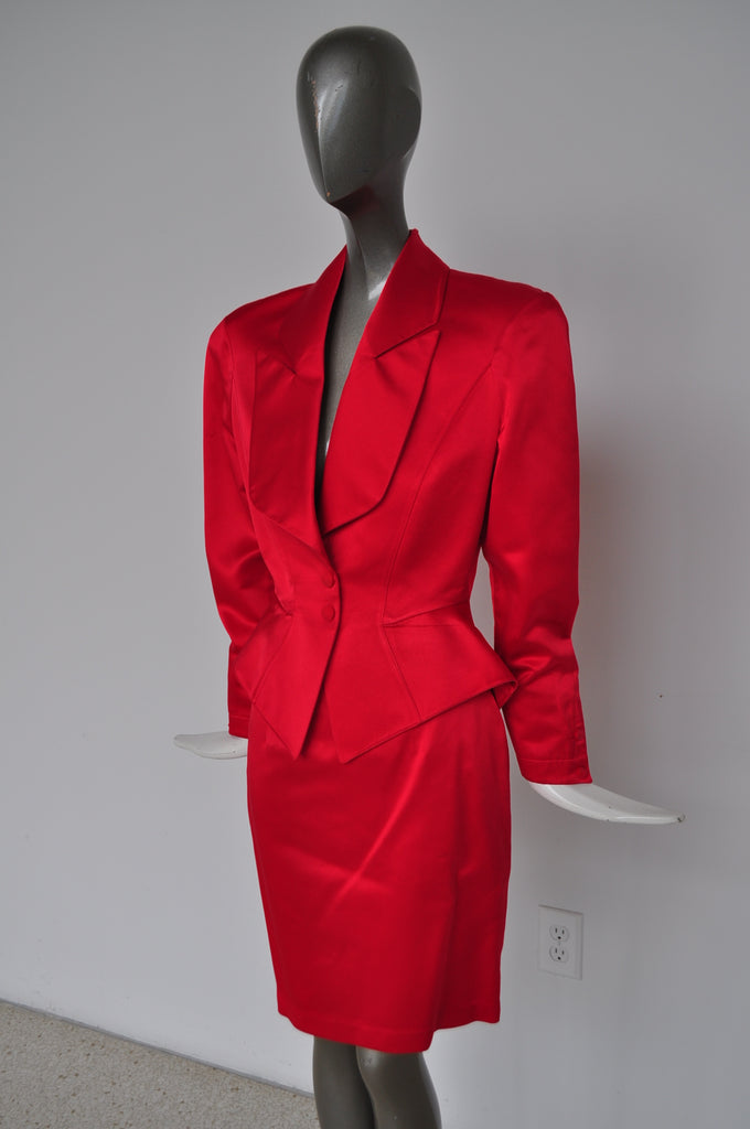 Thierry Mugler red satin costume small size