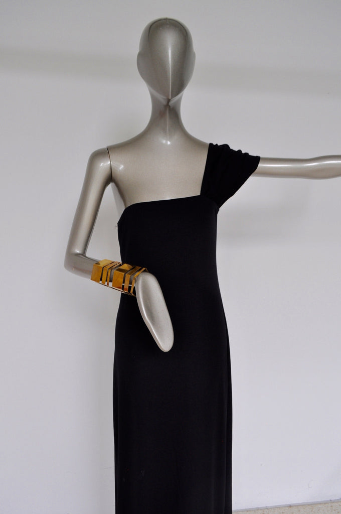 Rudi Gernreich ready to wear asymmetric off shoulder dress