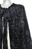 20s chiffon opera cape with panne velvet imprint geometrical deco embroidery.