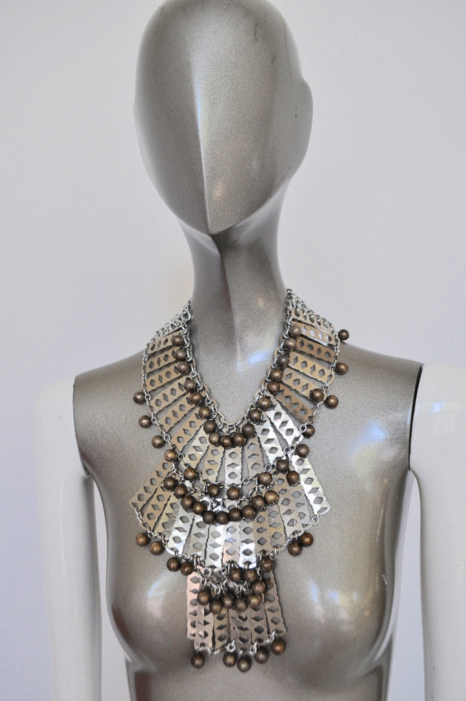 Vintage 70s chunky metal disc necklace,avantgarde runway design