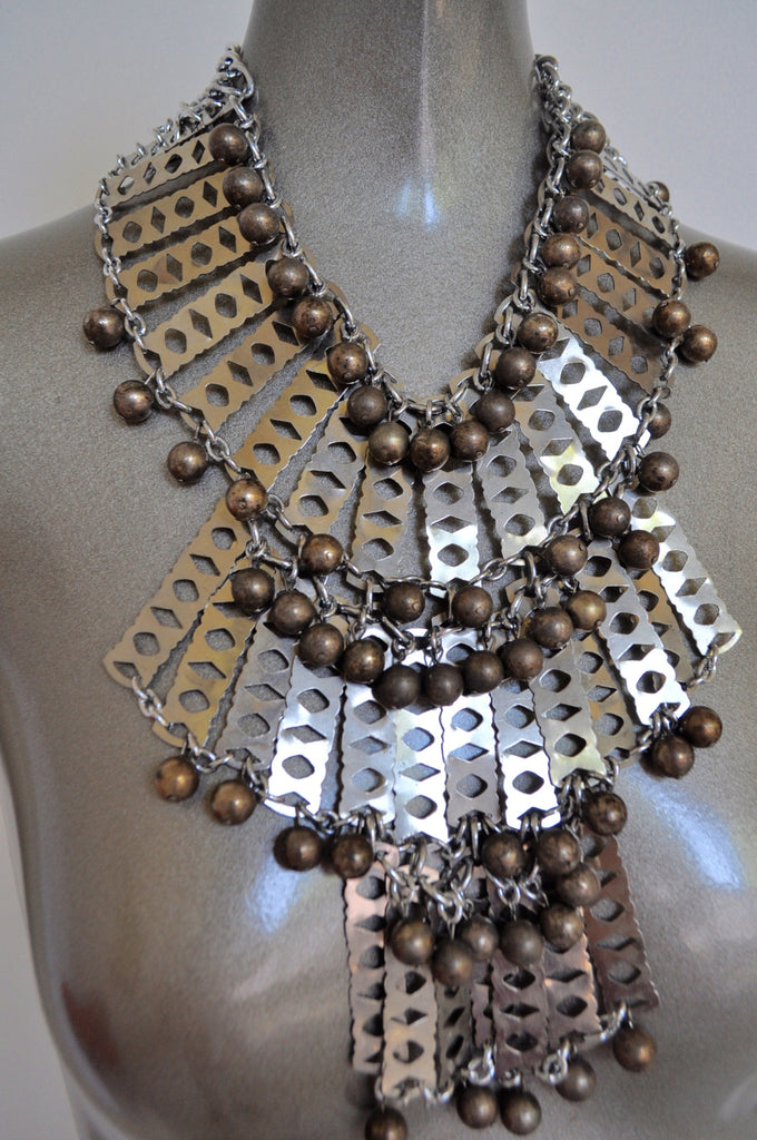 Vintage 70s chunky metal disc necklace,avantgarde runway design