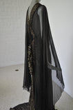 1930s Gold Lame Gown with train and pleated batwing chiffon sleeves Gold Lame Bias cut gown