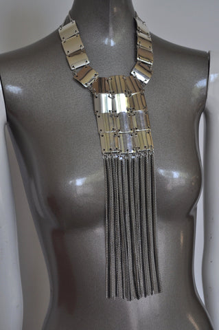 Vintage 70s chunky metal disc necklace,avantgarde runway design