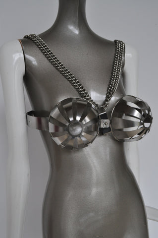 Vintage 70s chunky metal disc necklace,avantgarde runway design