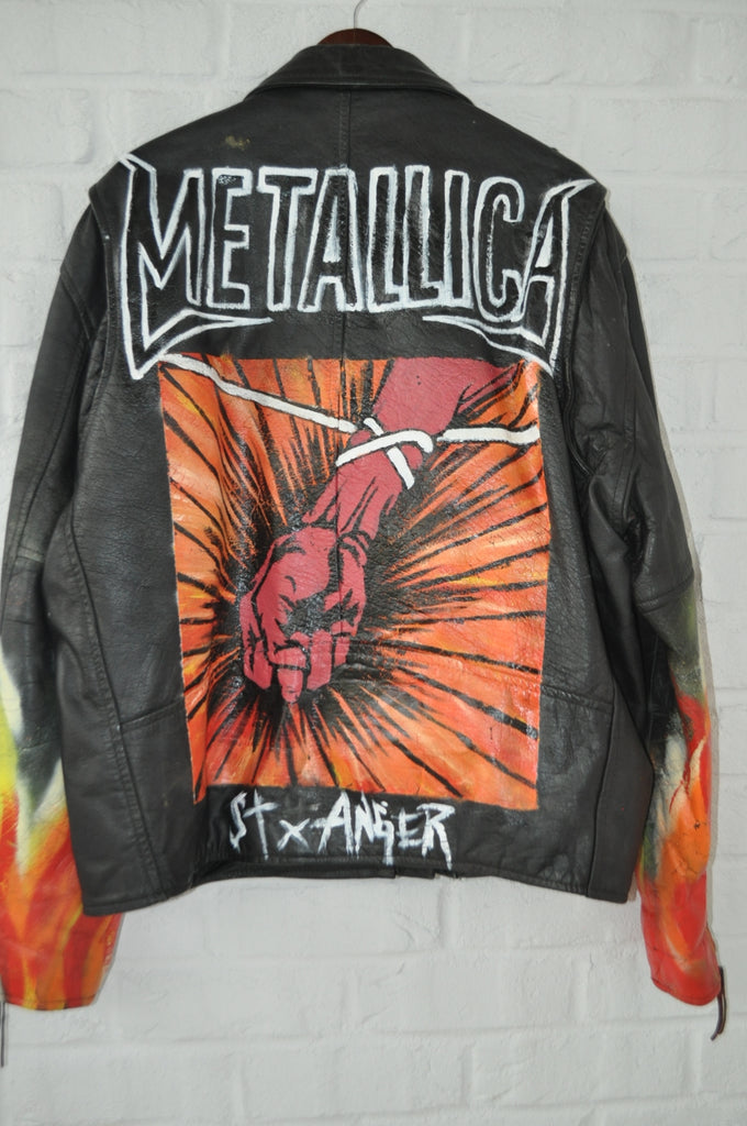 Metallica 80s moto jacket mens wear painted by Artist sz l