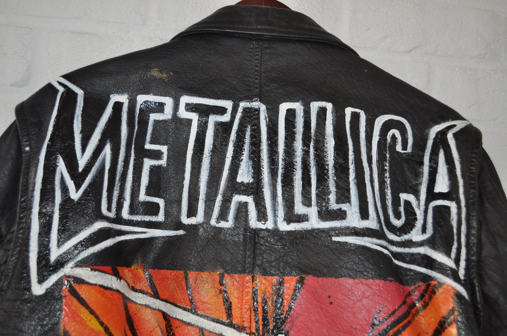 Metallica 80s moto jacket mens wear painted by Artist sz l