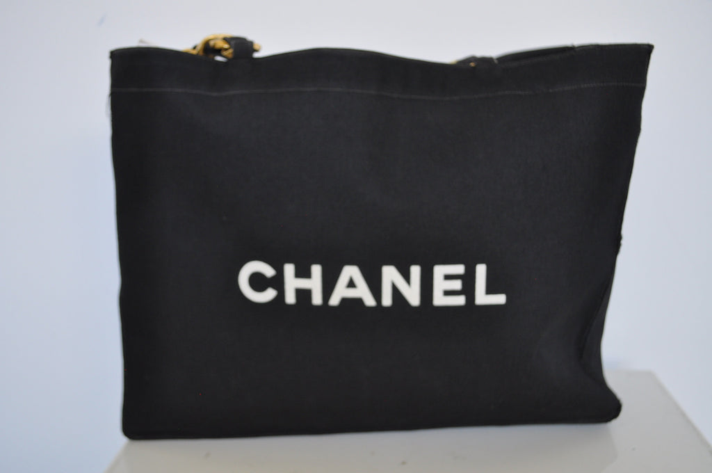 Vintage Chanel canvas monogram tote with pochette chainlink strap