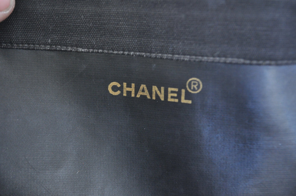 Vintage CHANEL CC Logo Monogram DENIM Fabric Handbag Tote 