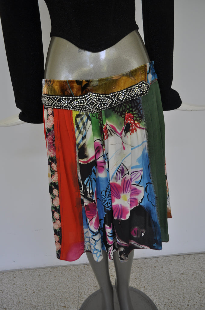 John Galliano flare skirt multicolor silk 90s