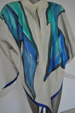 Handpainted silk jacket kaftan style dupion silk and linen 70s