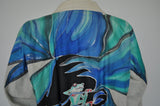 Handpainted silk jacket kaftan style dupion silk and linen 70s