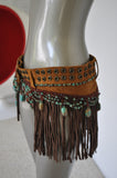 Fringed beaded belt with Turquise stoned and christal beads 80s Shanica