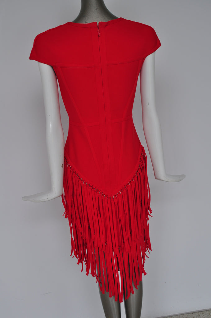 Sexy fringed dress vibrant red color unused designed by Vintage le Monde