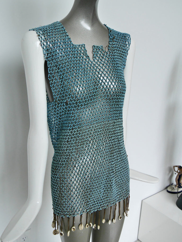 1970s ceramic beaded ethnic top, 1970s West Africa tribal style