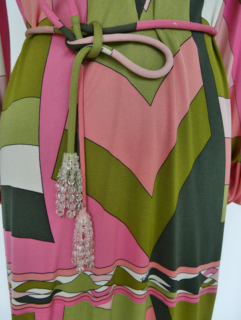 Vintage Emilio Pucci silk dress ,deep v cut puffy sleeves