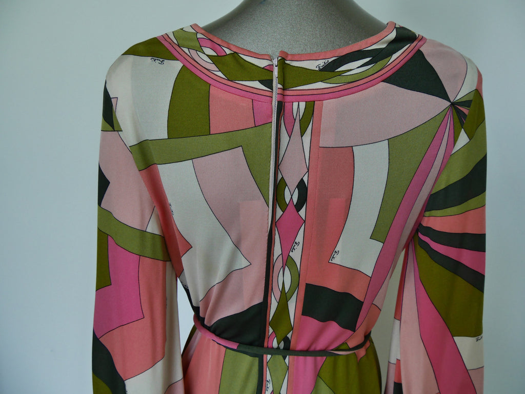 Vintage Emilio Pucci silk dress ,deep v cut puffy sleeves.