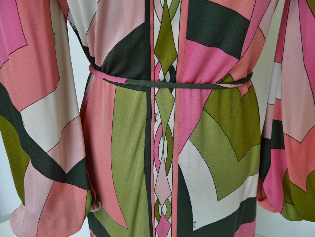 Vintage Emilio Pucci silk dress ,deep v cut puffy sleeves.