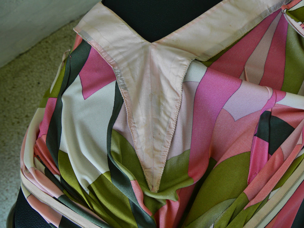 Vintage Emilio Pucci silk dress ,deep v cut puffy sleeves.