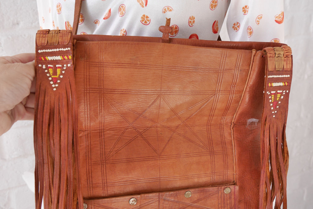 Vintage 70s moroccan  fringed  shoulder bag with fringes. Bohemian style.