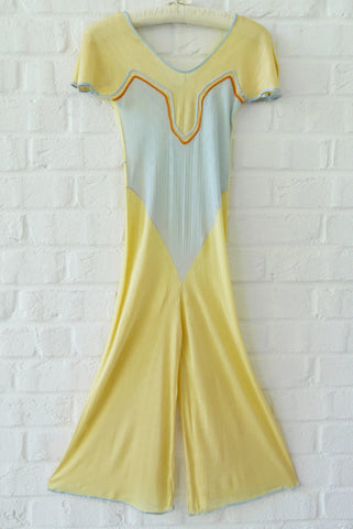 1930s Gold Lame Gown with train and pleated batwing chiffon sleeves Gold Lame Bias cut gown