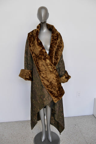 1930s art deco print maxi dress with batwing sleeve jacket