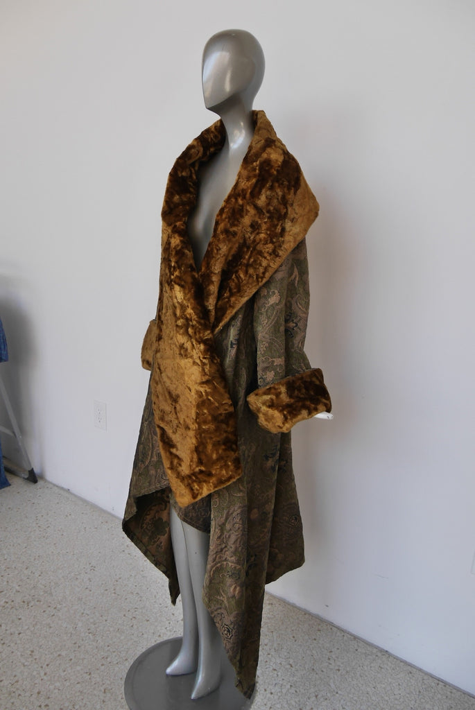 Fabulous 1920s inspired drop waist opera coat brocade crushed velvet.