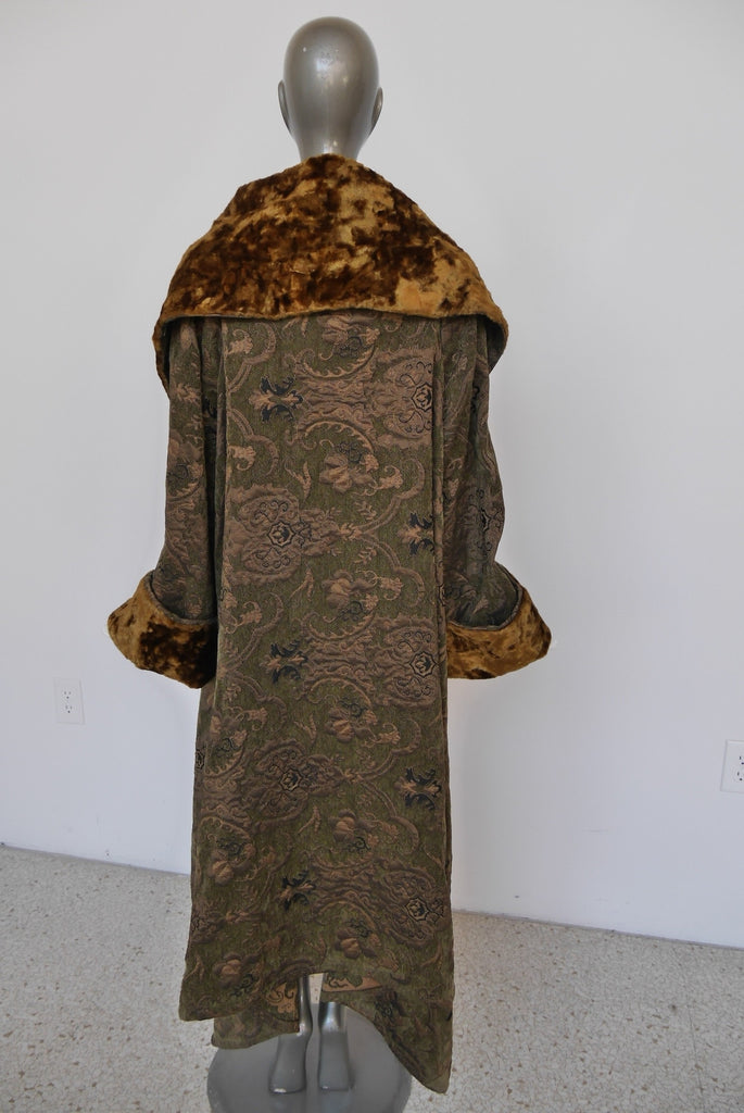 Fabulous 1920s inspired drop waist opera coat brocade crushed velvet.