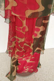 Hanae Mori chiffon kaftan maxi dress, deep v vibrant colors and print.