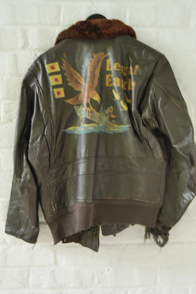 WWII type g flight Jacket with great handmade painted design Vintage Le Monde