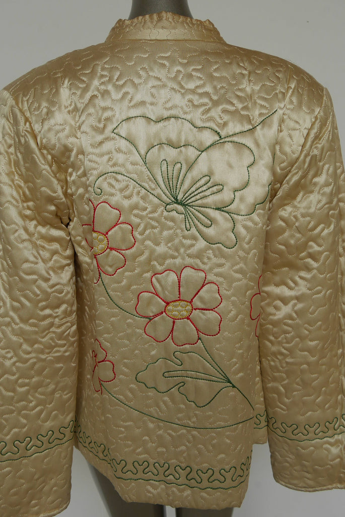 1940s silk satin bed jacket with amazing embroidery and huge bell sleeves