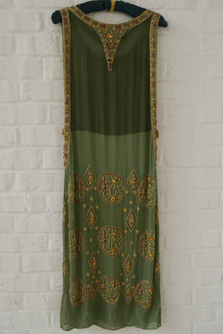 Bill Gibb empire maxi dress with beadwork 1970s rare