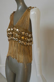 Loris Azzaro chained top rare design gold tone chains and lurex.