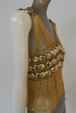 Loris Azzaro chained top rare design gold tone chains and lurex.