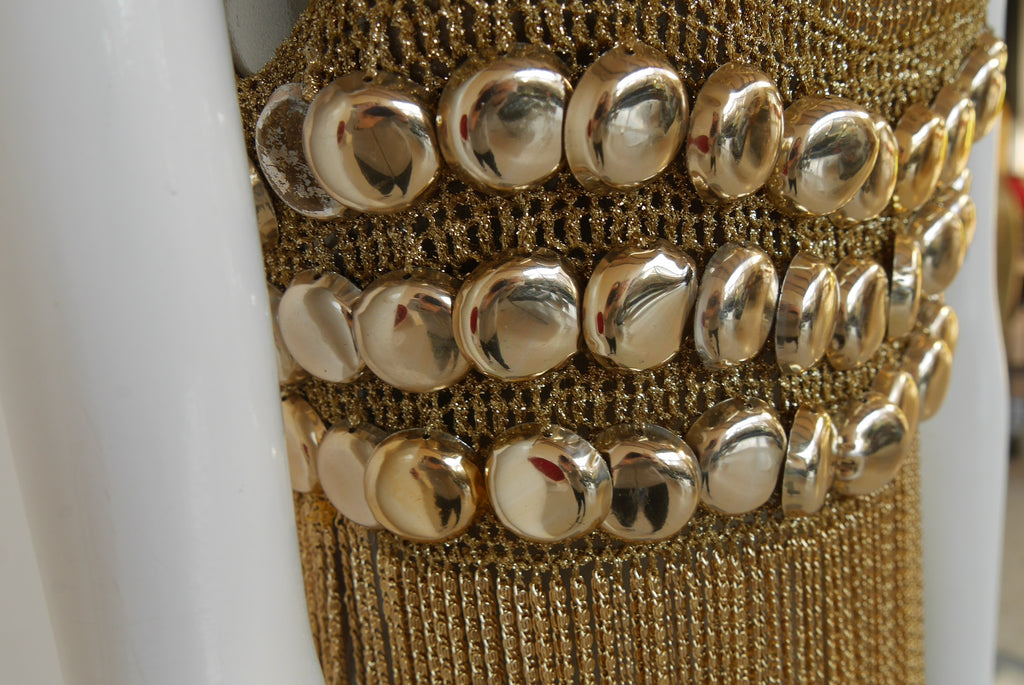 Loris Azzaro chained top rare design gold tone chains and lurex.