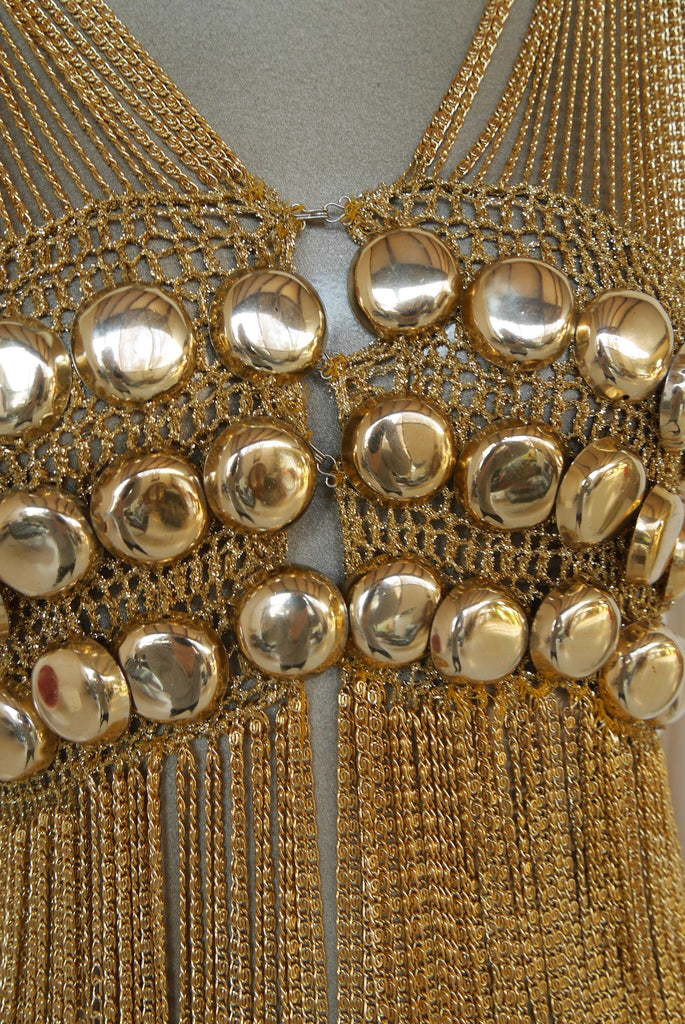 Loris Azzaro chained top rare design gold tone chains and lurex.