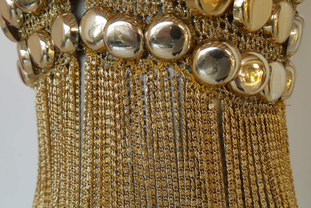 Loris Azzaro chained top rare design gold tone chains and lurex.