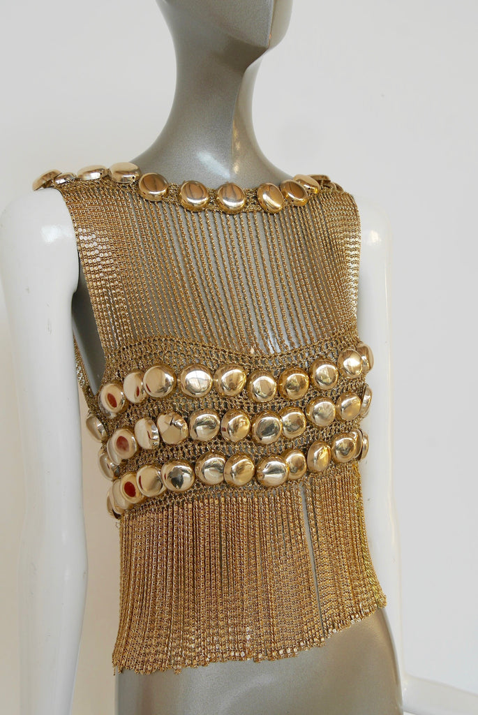 Loris Azzaro chained top rare design gold tone chains and lurex.