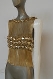 Loris Azzaro chained top rare design gold tone chains and lurex.