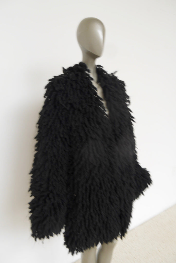 Pierre Balmain avant-garde wool / mohair fringed rag coat