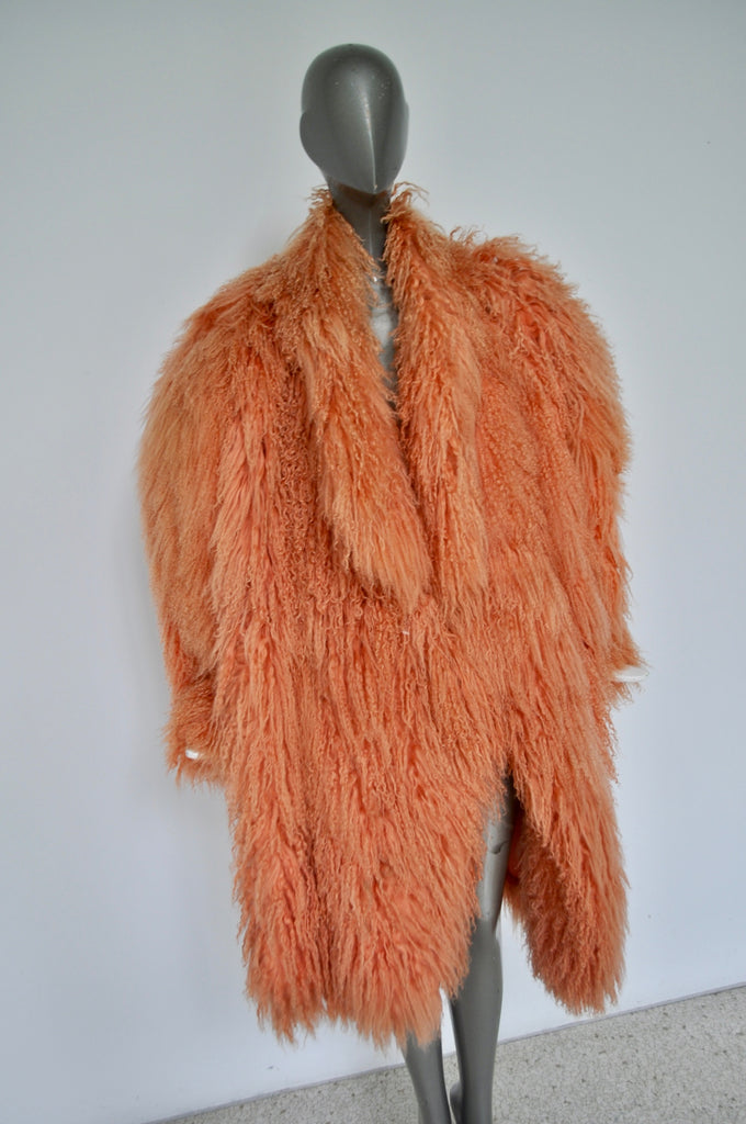 Claude Montana mongolian lamb coat pink color 80s